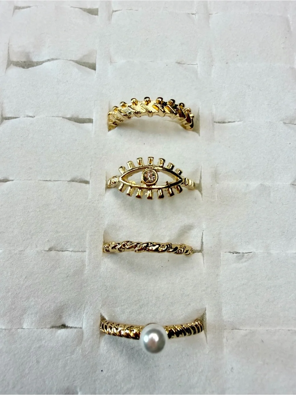Gold-Tone Evil Eye & Pearl Stackable Ring Set
